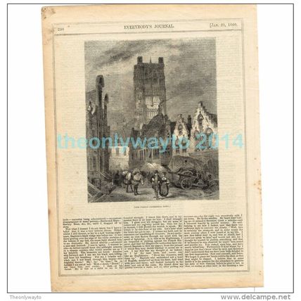 FRENCH CATHEDRAL TOWN, FRANCE, MAGAZINE ILLUSTRATION/PRINT, c1859