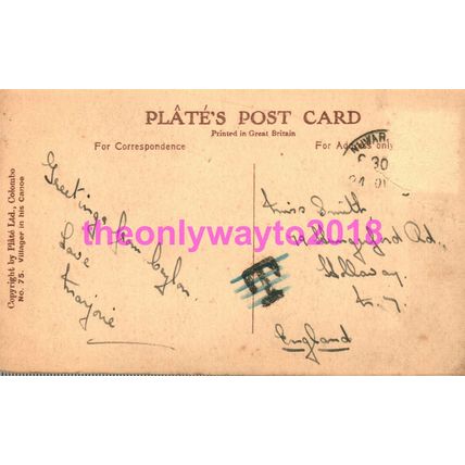 Villager in Canoe, Ceylon (Sri Lanka), Postcard 1910s?