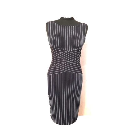 Helen Sykes Black Bodycon Stretch Stripe Dress Size S 10 UK
