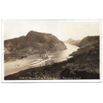 Postcard Royal Navy battlecruiser HMS Renown Panama Canal royal tour 1937