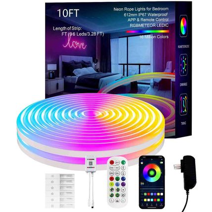 Neon Rope Lights, 10FT IC+RGB LED Strip Lights, App+Remote Control, Outdoor IP67
