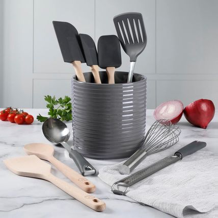 Martha Stewart 10 Piece Tools and Gadget Set W/Ceramic Crock - Grey