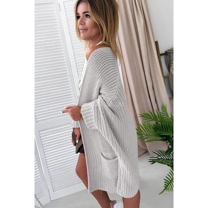 Gray Oversized Fold Over Sleeve Sweater Cardigan