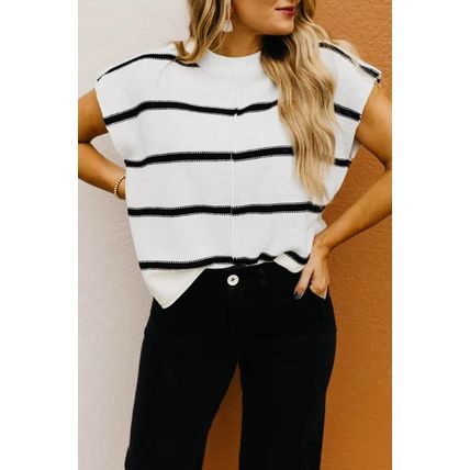 White Striped Batwing Sleeve Sweater Tee