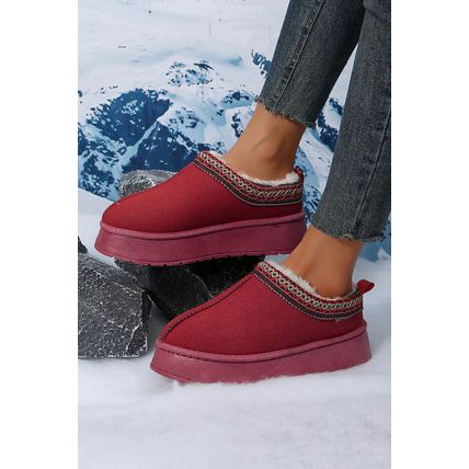 Fiery Red Suede Contrast Print Plush Lined Snow Boots