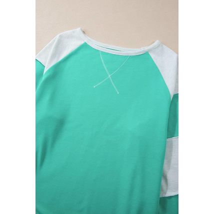 Aruba Blue Colorblock Patchwork Cross Seam Plus Sweatshirt