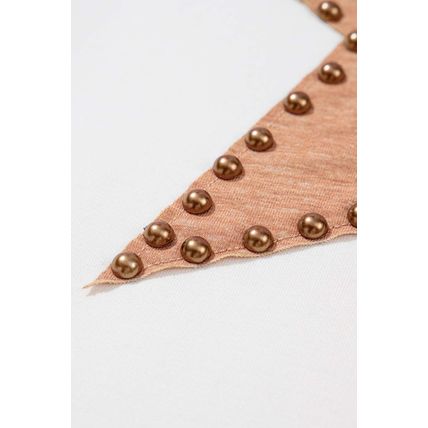 Beige Star Shape Studded Crew Neck Plus Size Long Sleeve Top