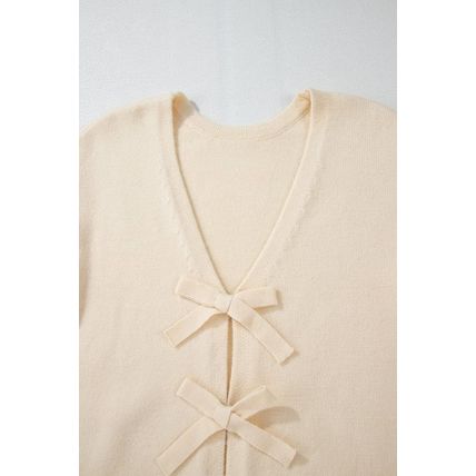Jet Stream Bowknot Front Loose V Neck Knitted Cardigan
