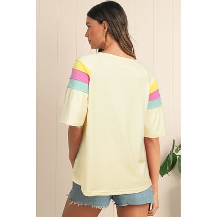 White Color Block Stitched Sleeve Loose T Shirt