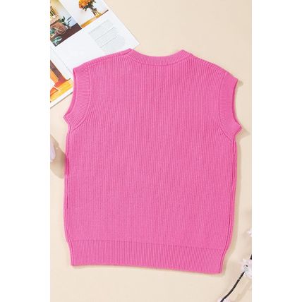 Bright Pink Western Horse Embroidered Round Neck Sweater Tee