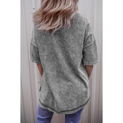 Philippine Gray MAMA Daisy Flower Graphic Mineral Wash Drop Shoulder Vintage Tee