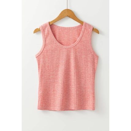 Fushia Solid Color Textured U Neck Slim Tank Top