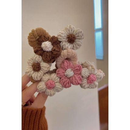 Pink Flower Crochet Cover Large Hair Claw Clip