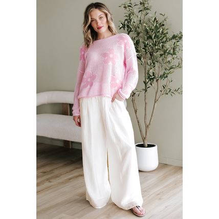 White Casual Tie Waist Pleated Wide Leg Pants
