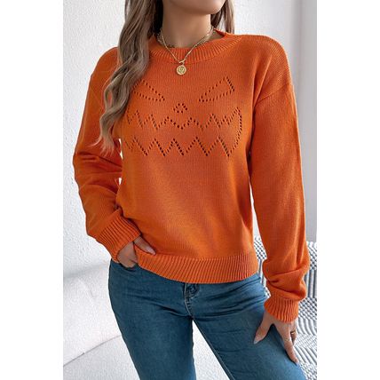 Flamingo Halloween Spooky Face Hollowed Pattern Casual Sweater
