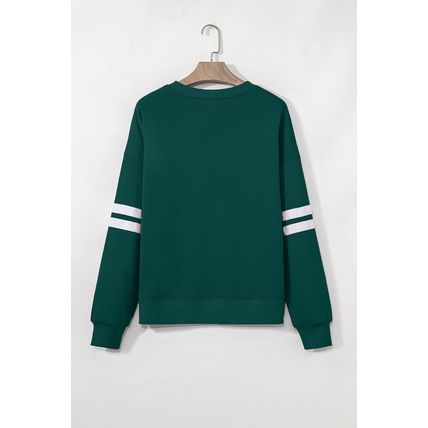 Evergreen Varsity Striped Detail Drop Shoulder Oversized Sweatshirt