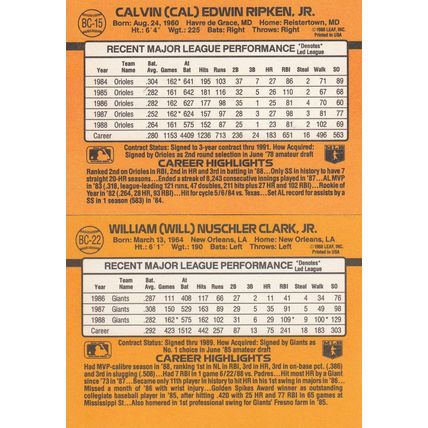 CAL RIPKEN JR & WILL CLARK AUTO 1989 ORIOLES & GIANTS HOF WORLD CHAMPION PLAYERS