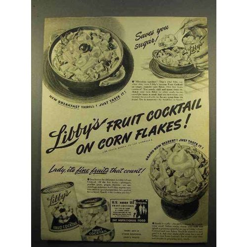 1942 Libby's Fruit Cocktail Ad - On Corn Flakes