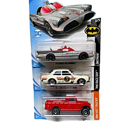 Set*3 Car Models, Land Rover/1970 Ford Escort/Batmobile, HotWheels Scale 1:64