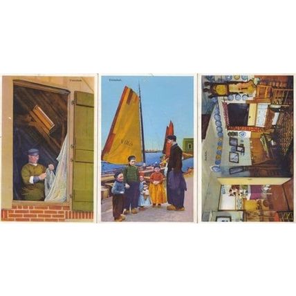 Volendam Wacky Lounge Huge Clock Boat Mending Curtains 3x Dutch Postcard s