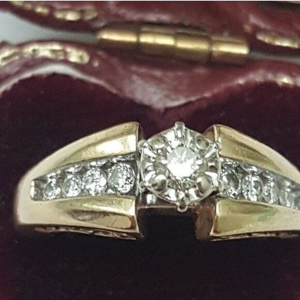 Antique Art Deco .50ct Diamond Engagement 14k Yellow Gold Filigree Ring