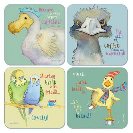 4 Coaster Set Birds Pack of Four Animal Magic Drink Mats by Emma Ball