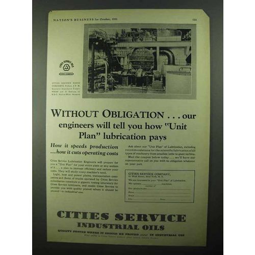 1931 Cities Service Industrial Oils Ad - Unit Plan Pays