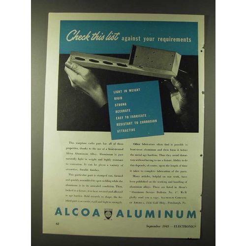 1943 Alcoa Aluminum Ad - Check this list against your requirements