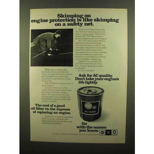 1977 AC Oil Filter Ad - Skimping on a Safety Net
