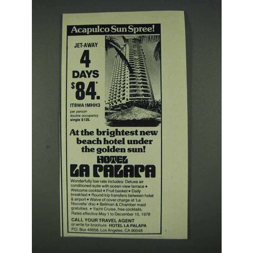 1978 Hotel La Palara Ad - Acapulco Sun Spree