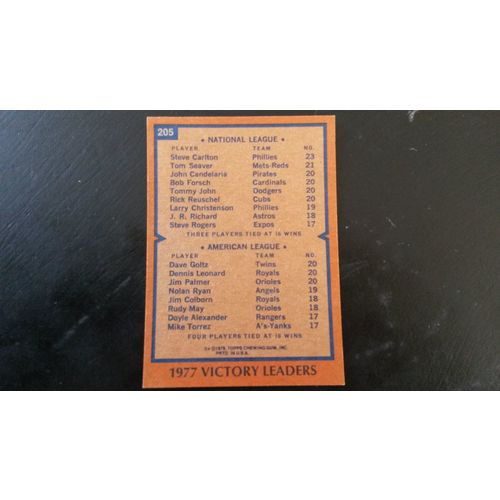 1978 Topps Card # 205 1977 Victory Leaders Excellent (5)