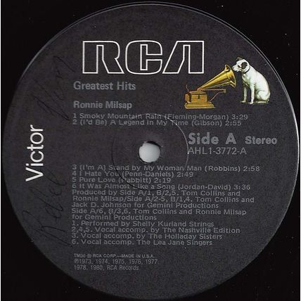 RCA #AHL1-3772 - Ronnie Milsap "Greatest Hits" - 12 stereo country tunes