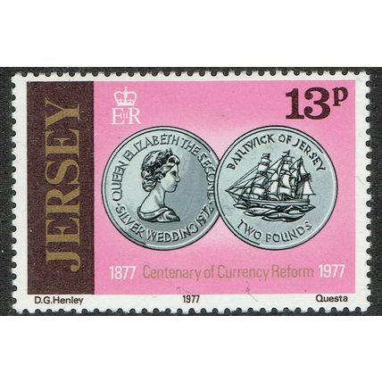 Jersey 1977 Centenary Currency Reform 13p Multicoloured SG174 MM