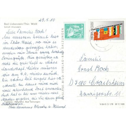 Schloss Altenstein Bad Liebenstein Germany Postcard 1980 used VGC