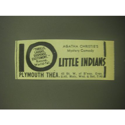1945 10 Little Indians Play Advertisement - Agatha Christie's Mystery Comedy