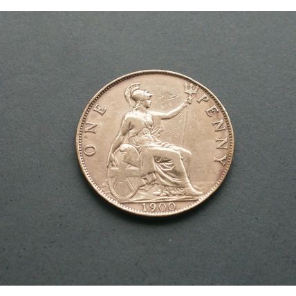 1900 Queen Victoria Great Britain Bronze One Penny Veiled Head