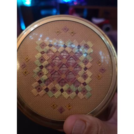 Beautiful Turned Wood Bowl yew Embroidered Lid
