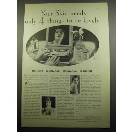 1932 Pond's Cold Cream and Cleansing Tissues Ad - Your skin needs only 4 things