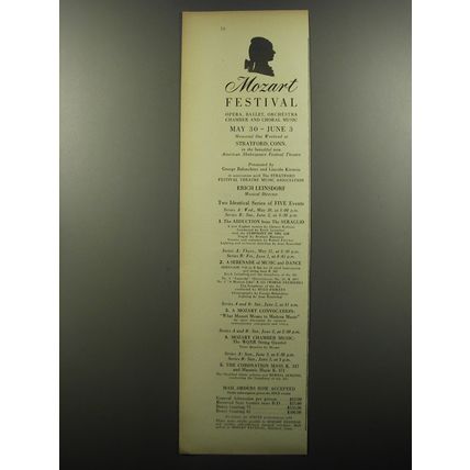 1956 Mozart Festival Ad - Opera, ballet, orchestra chamber, Choral Music