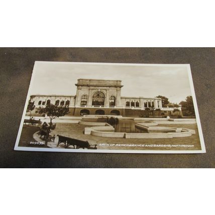 1930s real photograph Postcard - Arch of remembrance & Gardens - Nottingham