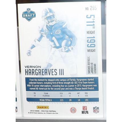 2016 Panini Prestige VERNON HARGREAVES III (Florida/Buccaneers) Rookie Card #295