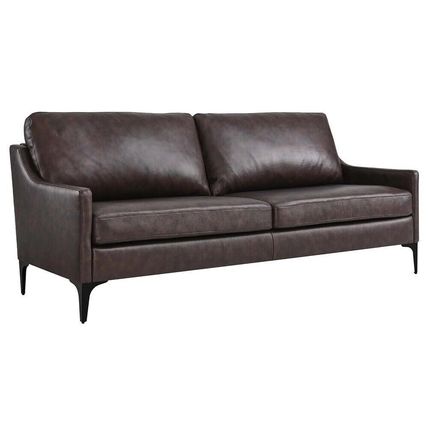 74.5" Wide Mid-Century Sofa Supple Genuine Leather Tan, Gray, Brown Ships FedEx!