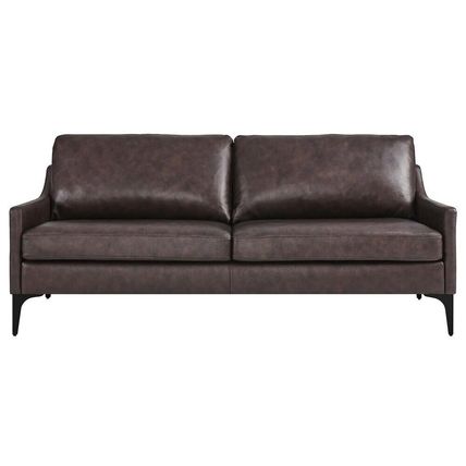 74.5" Wide Mid-Century Sofa Supple Genuine Leather Tan, Gray, Brown Ships FedEx!