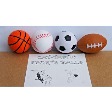 CAT KITTEN SPONGE SPORTS BALLS PACK OF 4 BOUNCY LIGHTWEIGHT CAT TOYS 4-5.5CM