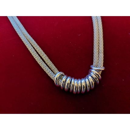 18 inch Silver-Tone Mesh Chain Necklace w/ Decorative Rings - Adjustable Length