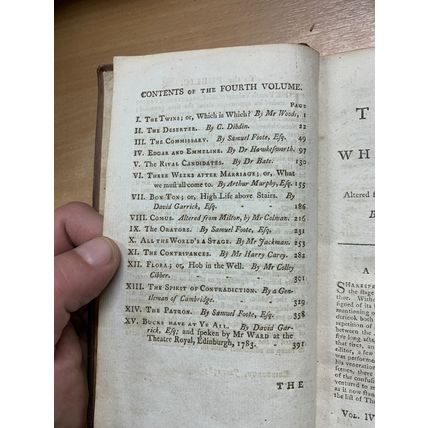 RARE* 1783 "A COLLECTION OF FARCE & ENTERTAINMENTS" THEATRE VOL 4 BOOK (T3)