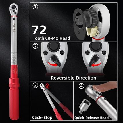 1/4 3/8 1/2-Inch Drive Click Torque Wrench, 3Pcs Torque Wrench Set 20-200Ft .Lb,