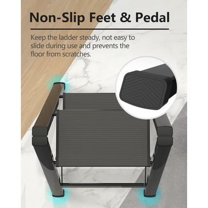 Step Stool, 2 Step Ladder with Anti-Slip and Wide Pedal, Folding Portable Iron S
