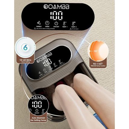 Collapsible Foot Spa with Heat, Bubble and Temp Control, Foot Bath Massager with