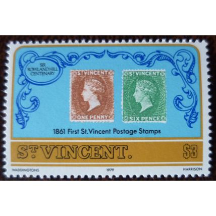 St Vincent 1979 Death Centenary Sir Rowland Hill $3 QV 1d 6d mint stamp SG580